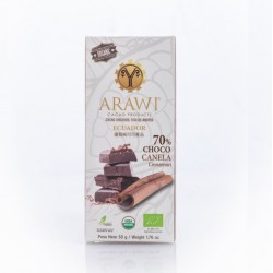 Barra choco canela organica 70% 50 gramos Marca Arawi